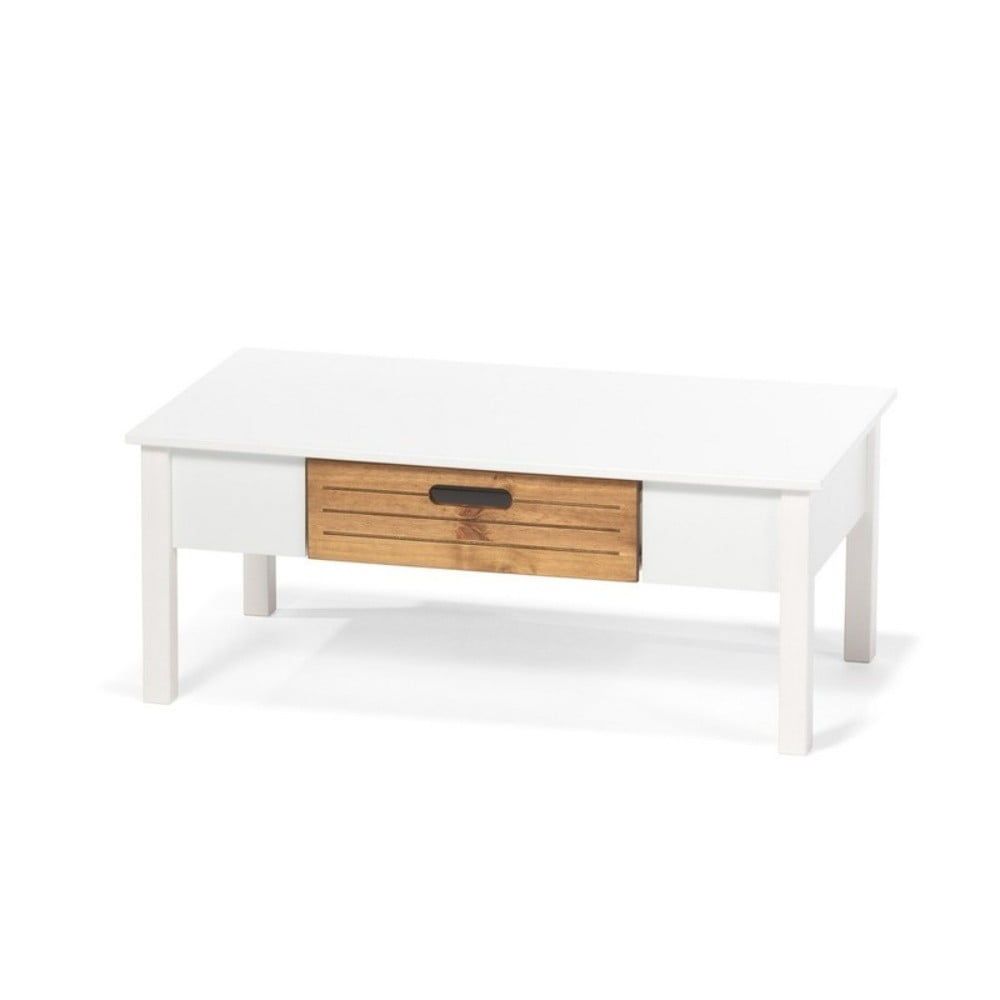 Bílý konferenční stolek z borovicového dřeva se šuplíkem loomi.design Ibiza - Bonami.cz