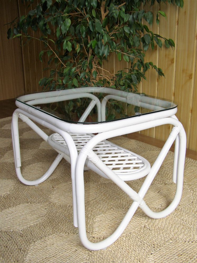 Ratanový obývací stolek COLUMBUS - bílý ratan - FORLIVING