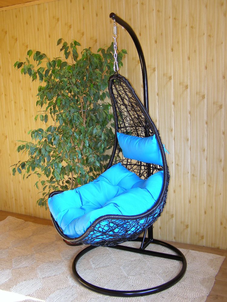 Závěsné relaxační křeslo NELA - modrý sedák - FORLIVING