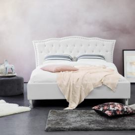 Bílá kožená postel s úložištěm Chesterfield 140x200 cm METZ