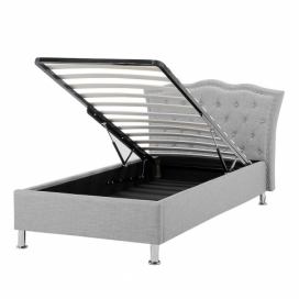 Šedá čalouněná postel Chesterfield s úložištěm 90x200 cm - METZ