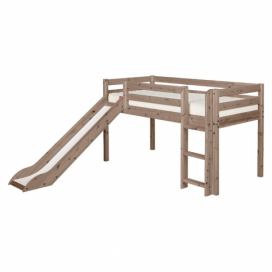 Bonami.cz: Hnědá středně vysoká dětská postel z borovicového dřeva se skluzavkou Flexa Classic, 90 x 200 cm