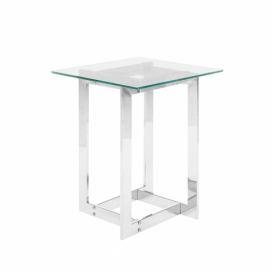 Odkládací stolek stříbrný se skleněnou deskou CRYSTAL