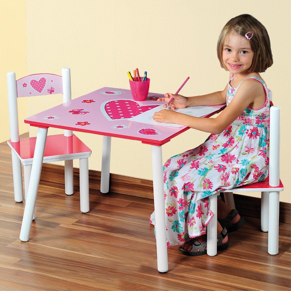 Kesper Stůl se 2 židlemi z MDF v růžové barvě pro holčičku, 55x55, 27x27x53 cm - alza.cz
