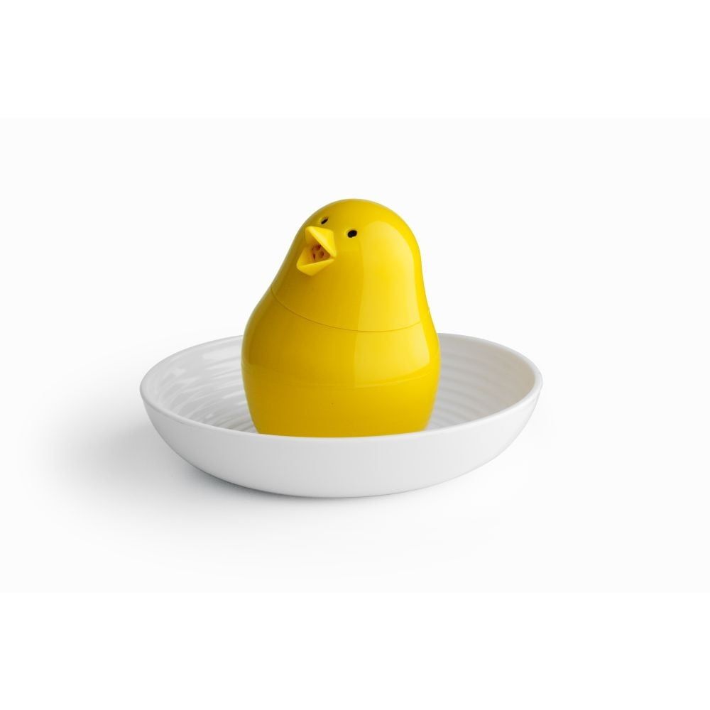 Žluto-bílý set stojánku na vajíčko s miskou Qualy&CO Jib-Jib Shaker - Bonami.cz