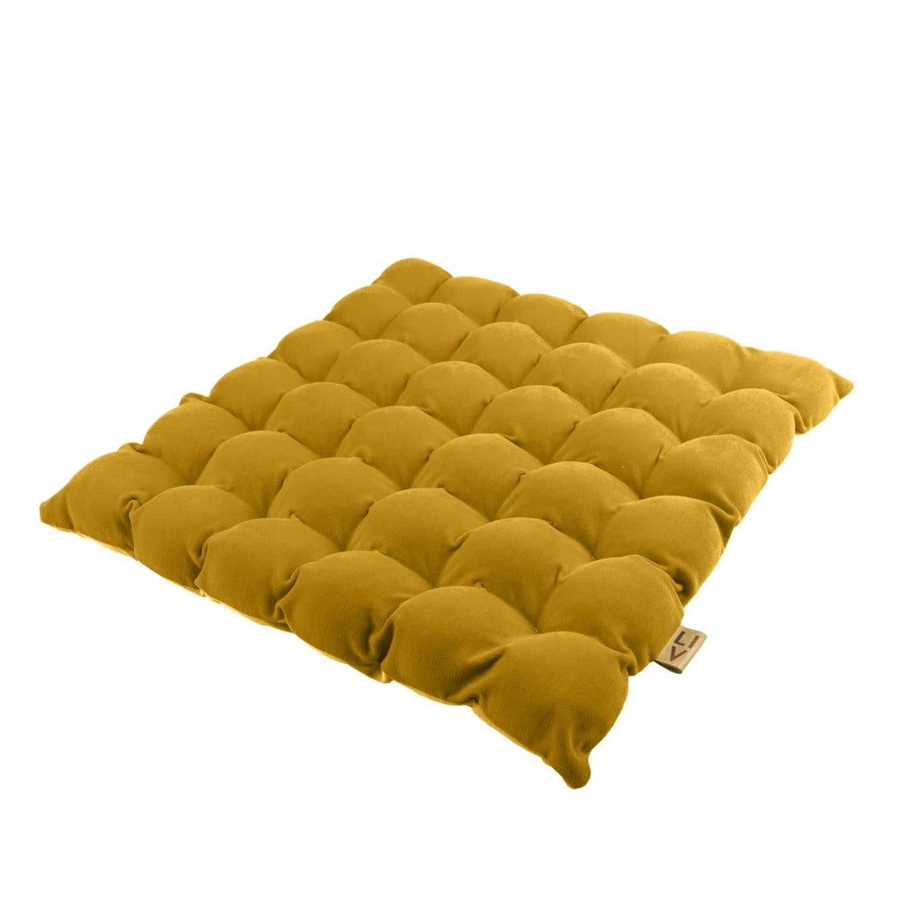 Tmavě žlutý sedací polštářek s masážními míčky Linda Vrňáková Bubbles, 65 x 65 cm - Bonami.cz
