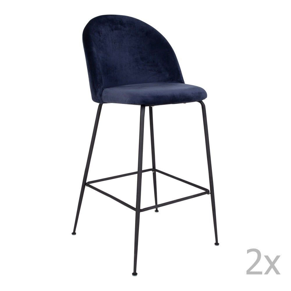 Nordic Living Modrá sametová barová židle Anneke s černou podnoží 76 cm - MUJ HOUSE.cz