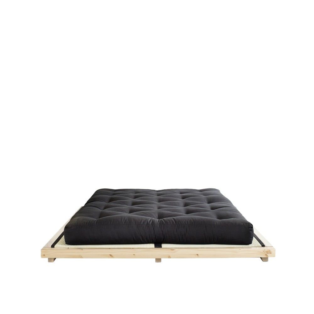 Dvoulůžková postel z borovicového dřeva s matrací a tatami Karup Design Dock Comfort Mat Natural Clear/Black, 160 x 200 cm - Bonami.cz