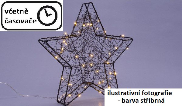 Nexos  Vánoční kovová hvězda s 3D efektem - stříbrná, 25 LED diod - Kokiskashop.cz