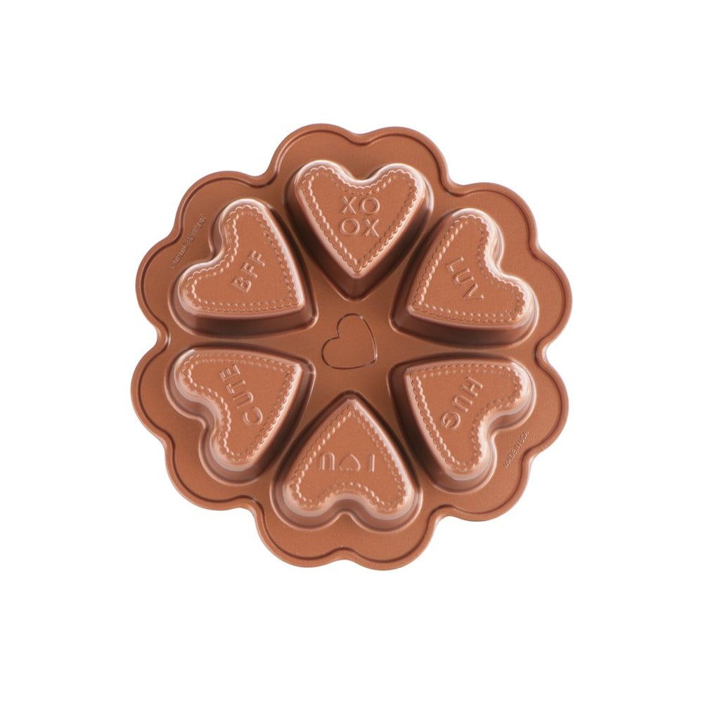 Forma na 6 mini bábovek ve tvaru srdce v měděné barvě Nordic Ware Valentine, 500 ml - Bonami.cz