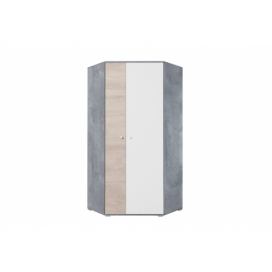 Rohová šatní skříň Sigma SI2, beton/bílý lux/dub