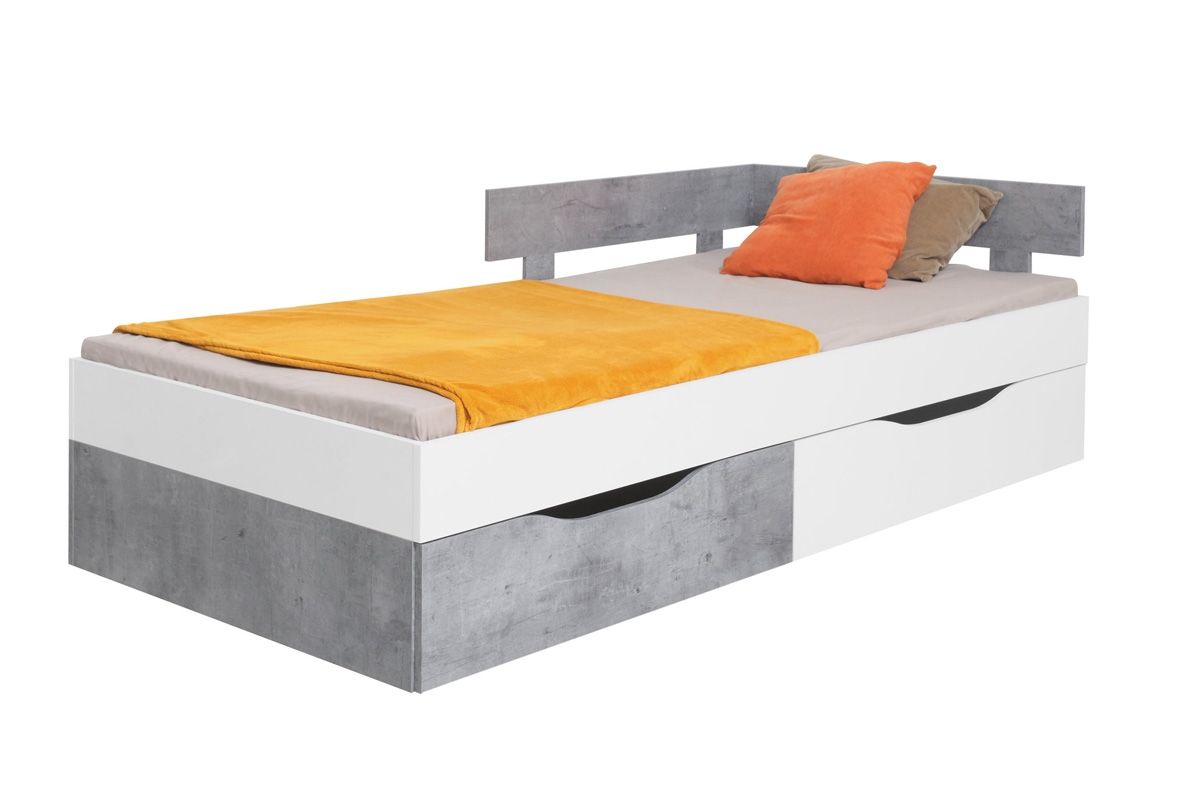 Studentská postel Omega 120x200cm s úložným prostorem - bílá/beton - Nabytek-Bogart.cz