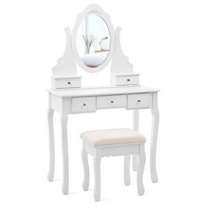 SONGMICS, Toaletní stolek oválné zrcadlo 80x40x143 cm | bílý - Favi.cz