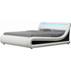 Manželská postel s RGB LED osvetlením, bíla/cerná, 160x200, MANILA NEW Mdum