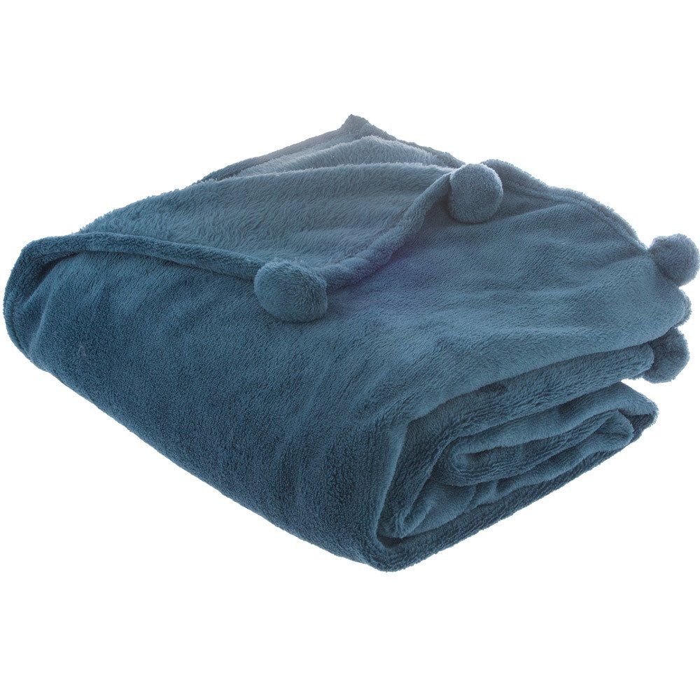 Atmosphera Měkká deka pro postel s pompoms v modré barvě, 125x150 cm - EMAKO.CZ s.r.o.