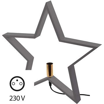 Svícen na žárovku E14 dřevěný šedý, hvězda, 48cm, vnitřní - alza.cz