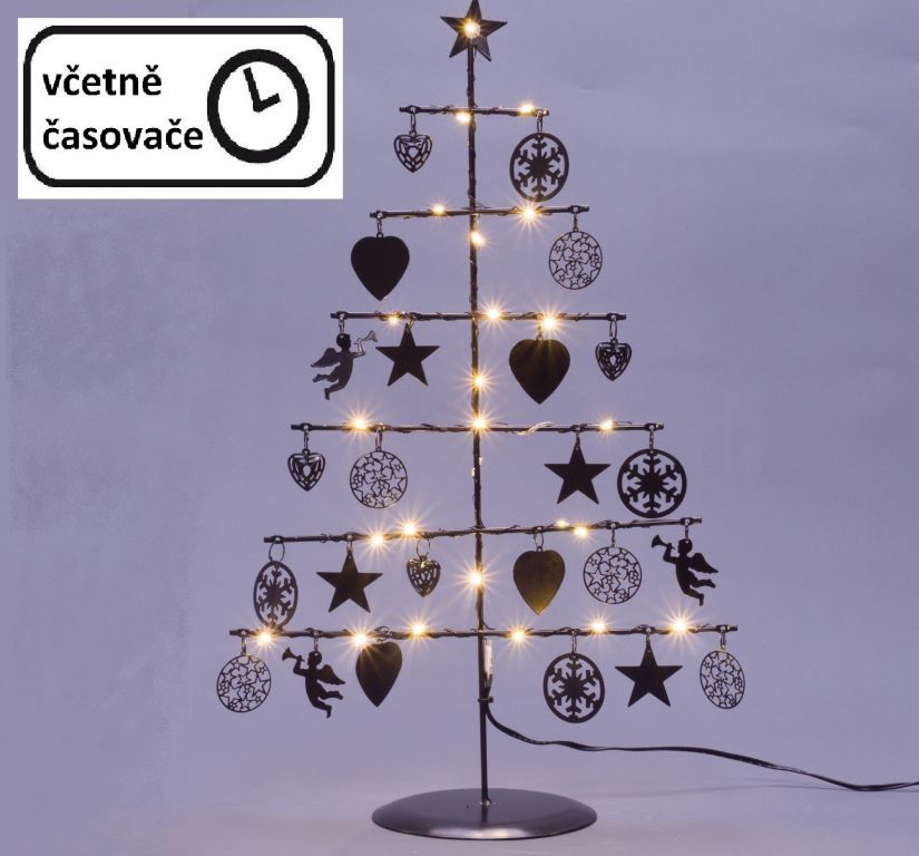 Nexos  Vánoční kovový dekorační strom - černý, 25 LED, teple bílá - Kokiskashop.cz