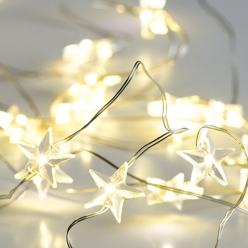 ACA DECOR LED vánoční/dekorační girlanda - hvězdičky, teplá bílá barva, 200 cm, IP20, 2xAA - STERIXretro