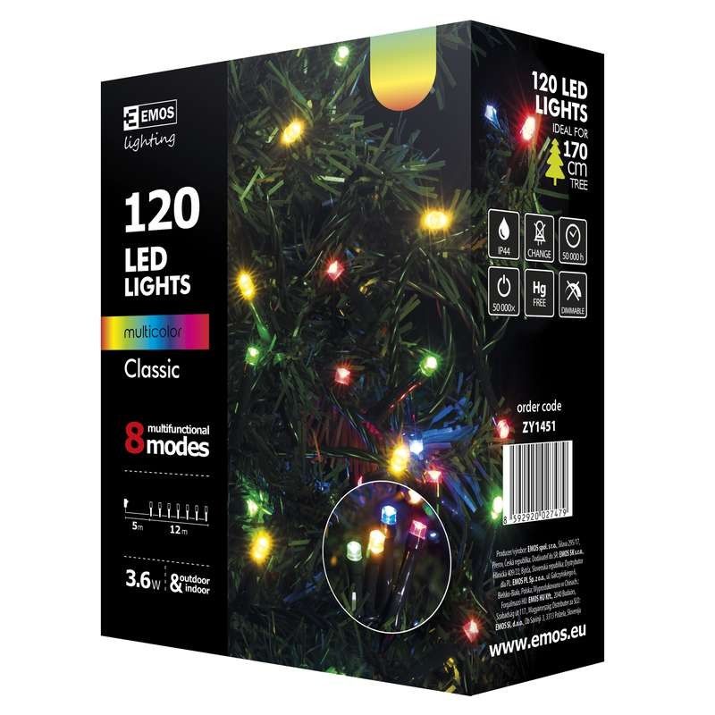 EMOS LED vánoční řetěz, 12m, multicolor, programy ZY1451 - Svítidla FEIM