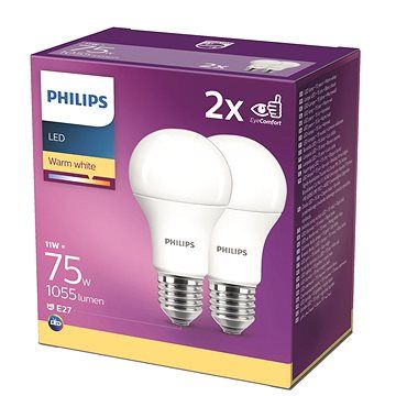 Philips 8718699726973 2x LED žárovka 1x11W | E27 | 806lm | 2700K - double pack, EYECOMFORT - Dekolamp s.r.o.