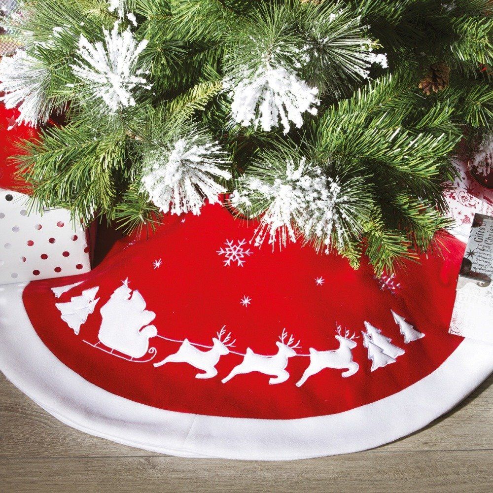 Fééric Lights and Christmas Červený koberec pod vánoční stromek s motivem saní, 90 cm - EMAKO.CZ s.r.o.