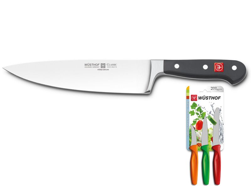 Kuchařský nůž Classic Wüsthof 20 cm + ZDARMA 3 ks barevné nože - Chefshop.cz