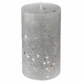 Fééric Lights and Christmas Kulatá svíčka s hvězdami, velikost L, stříbrná, 12 cm