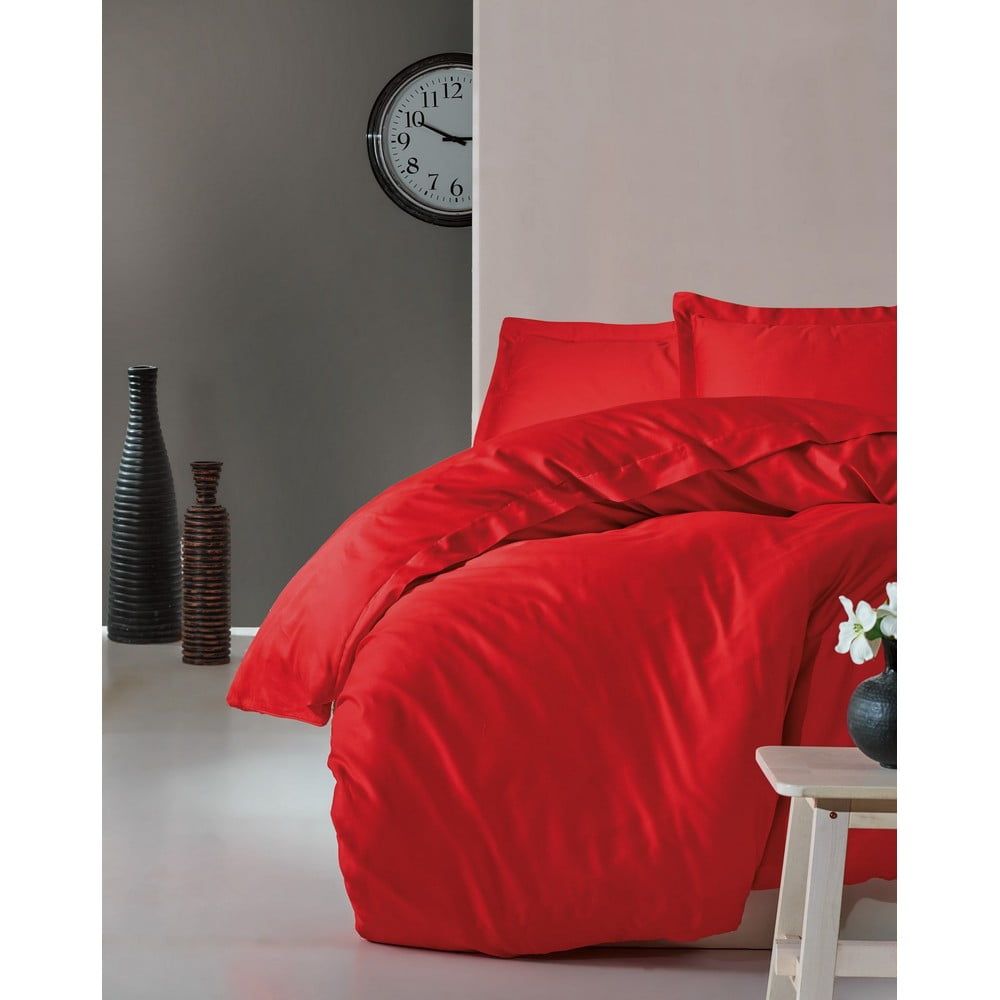 Červené povlečení s prostěradlem na dvoulůžko z bavlněného saténu Cotton Box Elegant Red, 200 x 220 cm - Bonami.cz