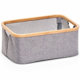 Zeller Košík z plátna a bambusu, krabice pro ukládání předmětů, šedá nádoba vyrobená z tkanin.