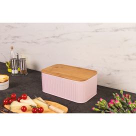 Zeller Kovový chléb koš s bambusovou deskou, krabička na chléb, růžová