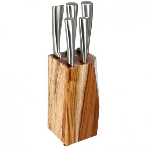 Dřevěný stojan na nůž Secret de Gourmet, kompaktní sada s 5 nožů z nerezové oceli - EMAKO.CZ s.r.o.