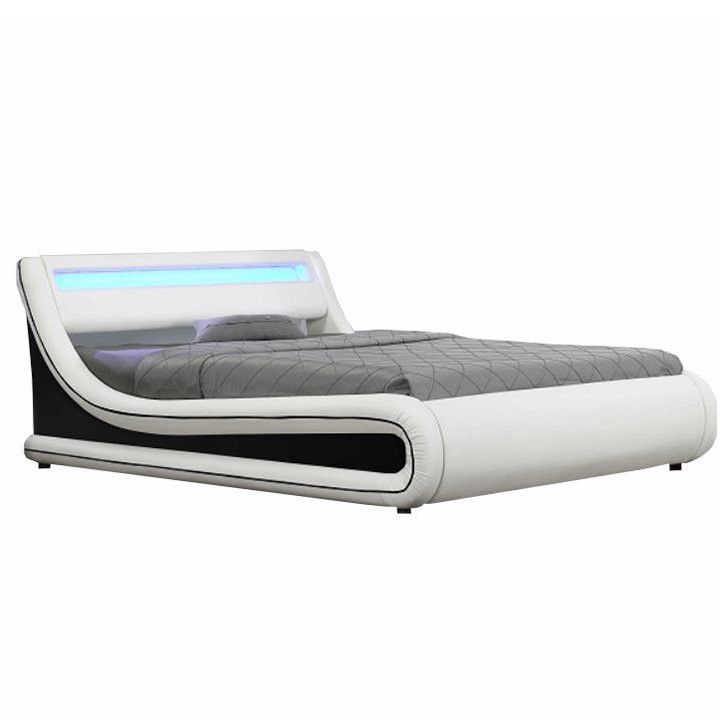 Tempo Kondela Manželská postel MANILA NEW s RGB LED osvětlením, 183x200 cm - bílá/černá - ATAN Nábytek