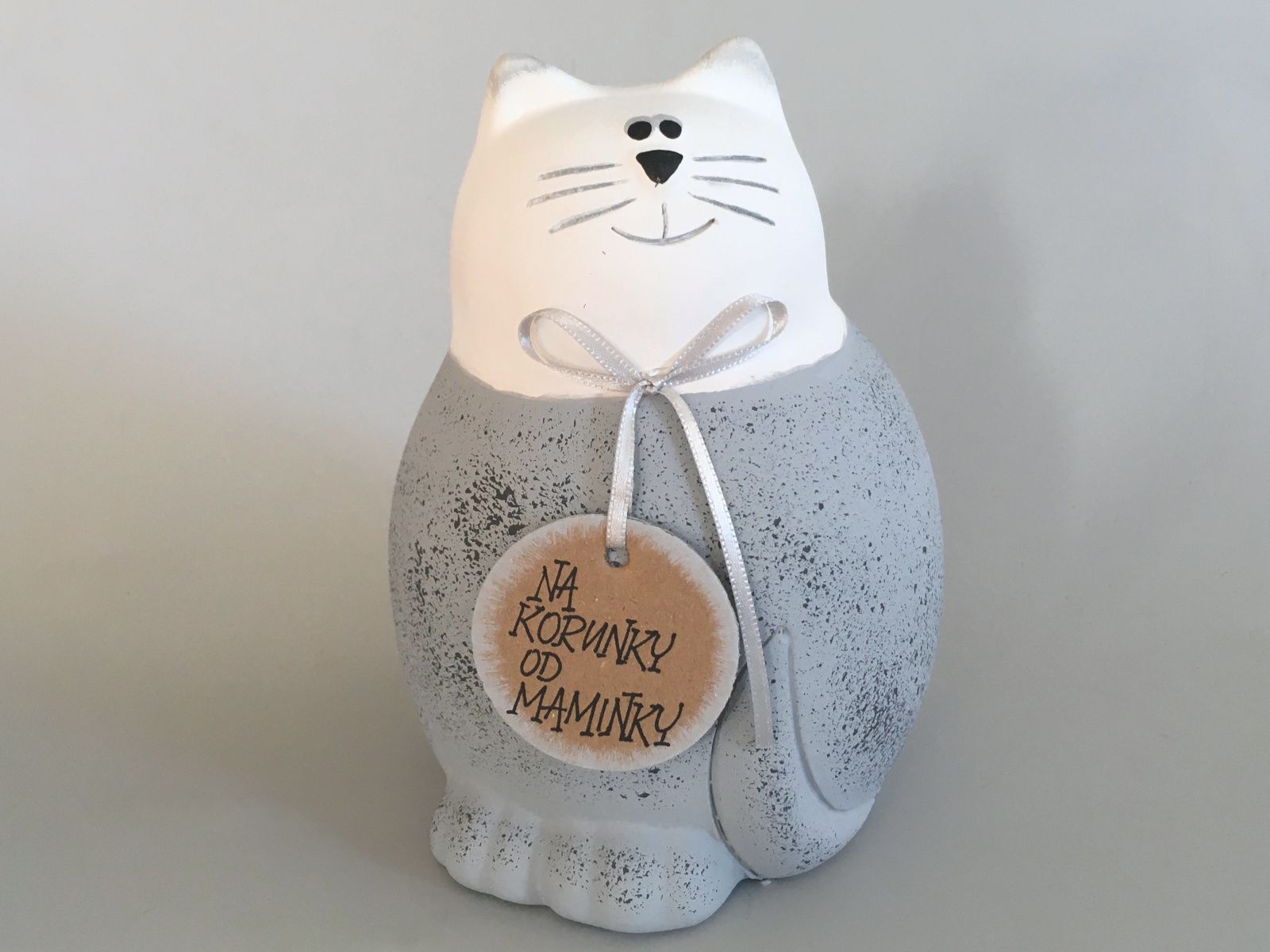 Kočka baculatá kasička Keramika Andreas Nápis: Na korunky od maminky - Keramika Andreas
