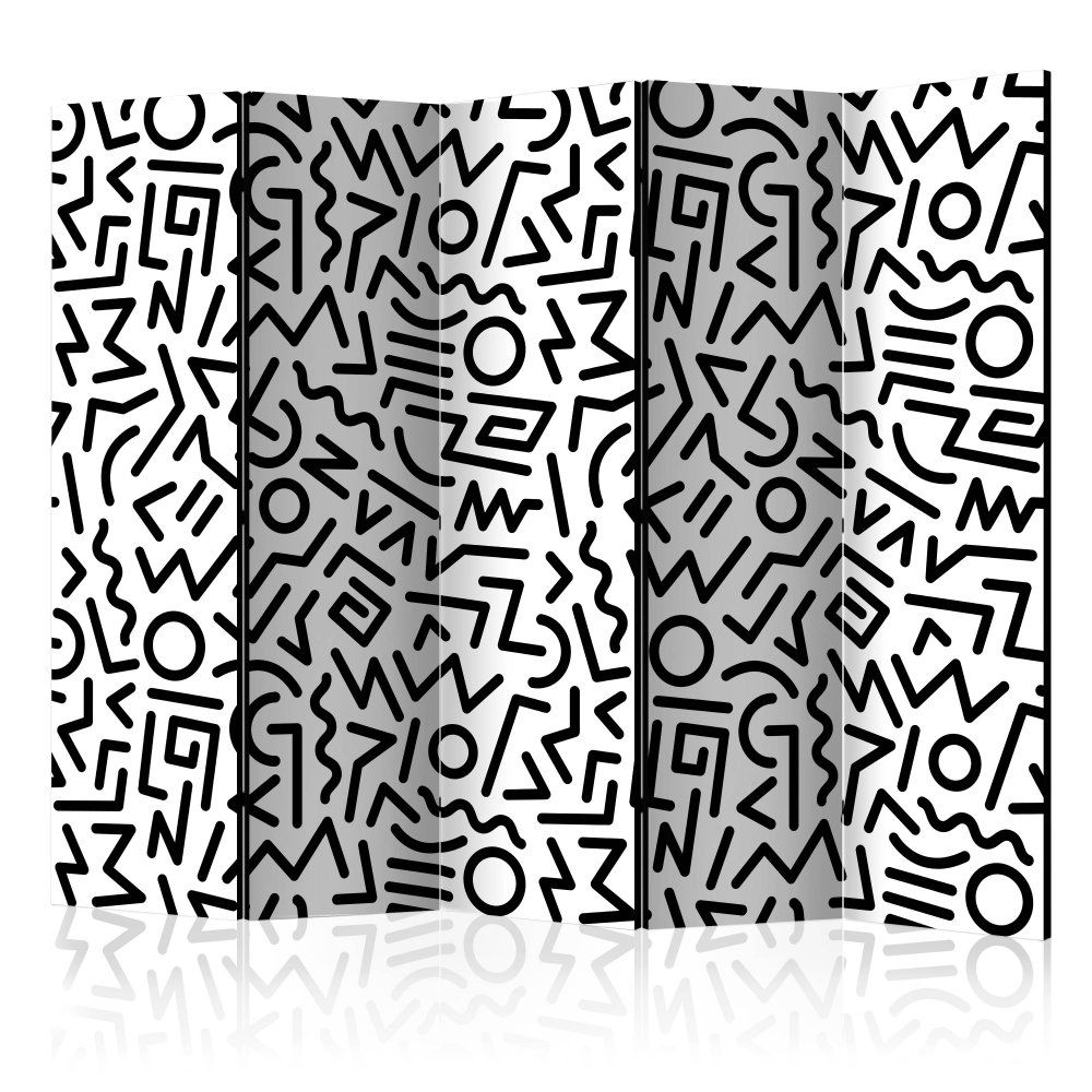 Paraván Black and White Maze Dekorhome 225x172 cm (5-dílný) - DEKORHOME.CZ