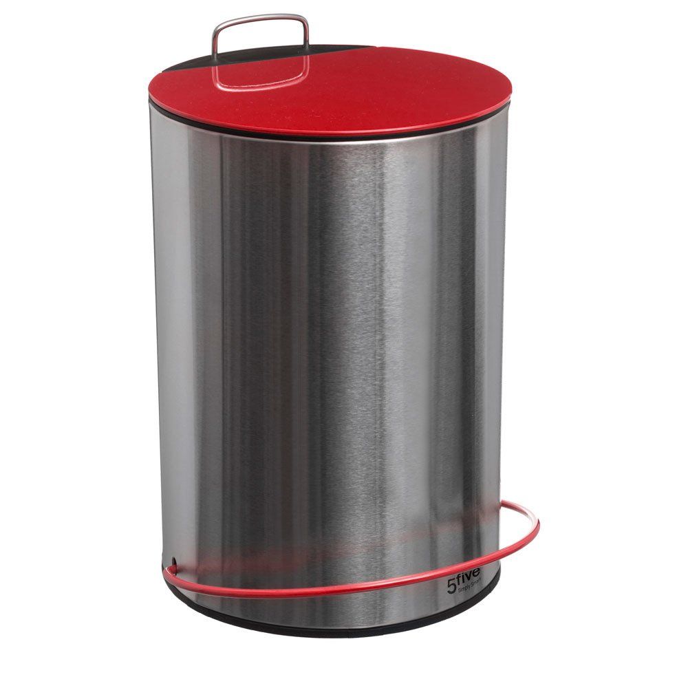 5five Simple Smart Koš na odpadky z kovu ve stříbrné barvě s červenou klapkou, s nožním pedálem, 5l - EMAKO.CZ s.r.o.