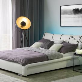 Kožená postel LED 180 x 200 cm bílá NANTES