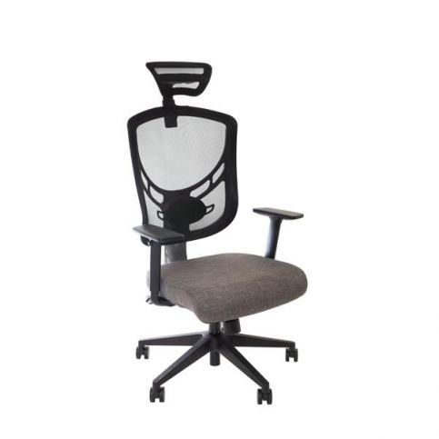Ergonomická židle IVINO TM01H, síť ST-01 černá, sedák HM-34 šedý, opěrka hlavy - Rafni