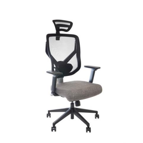 Ergonomická židle VIDA V7-G, síť ST-01 černá, sedák HM-34 šedý, opěrka hlavy - Rafni