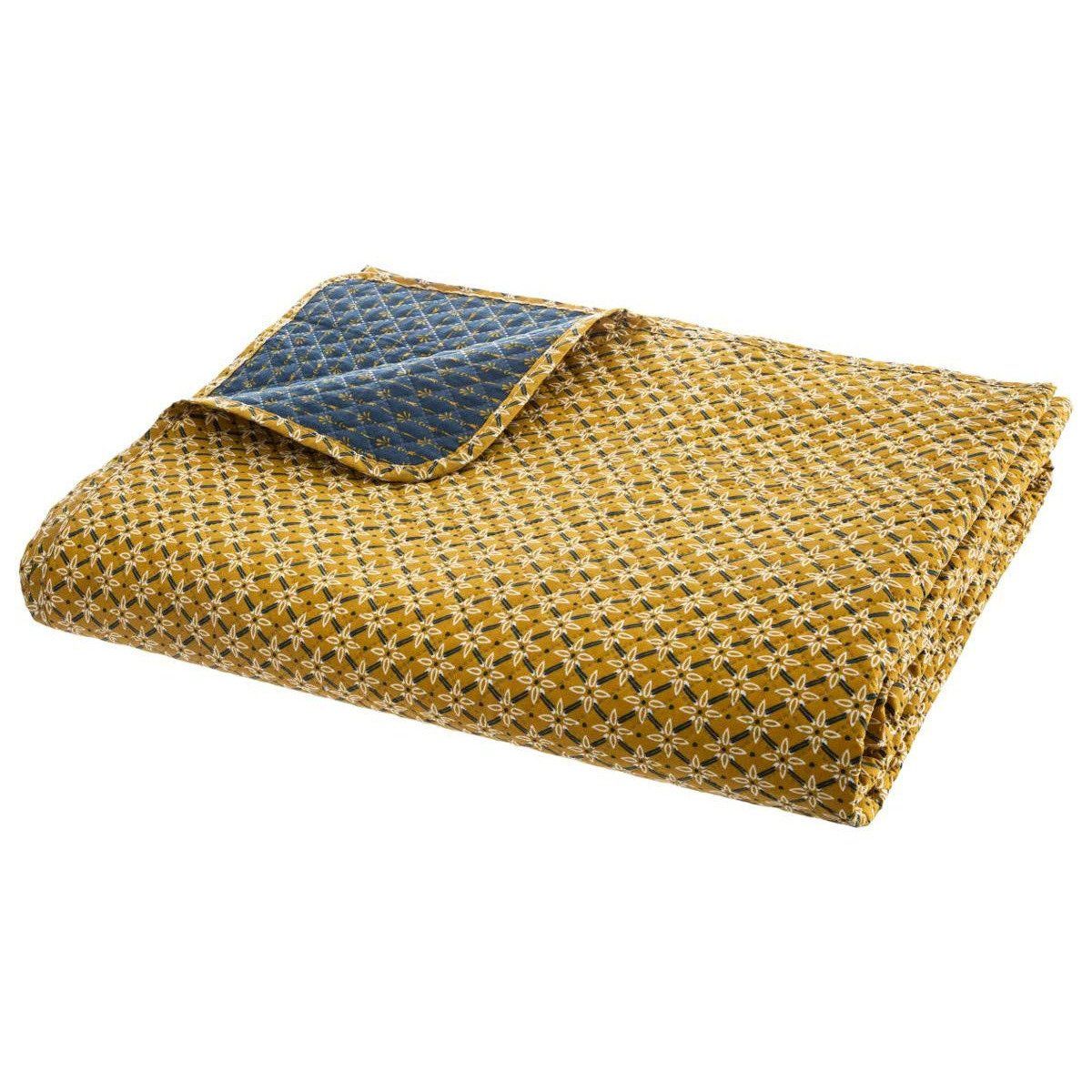 Přehoz na postel, oboustranná prošívaná, žluto-námořnická modř, 240 x 220 cm - EMAKO.CZ s.r.o.