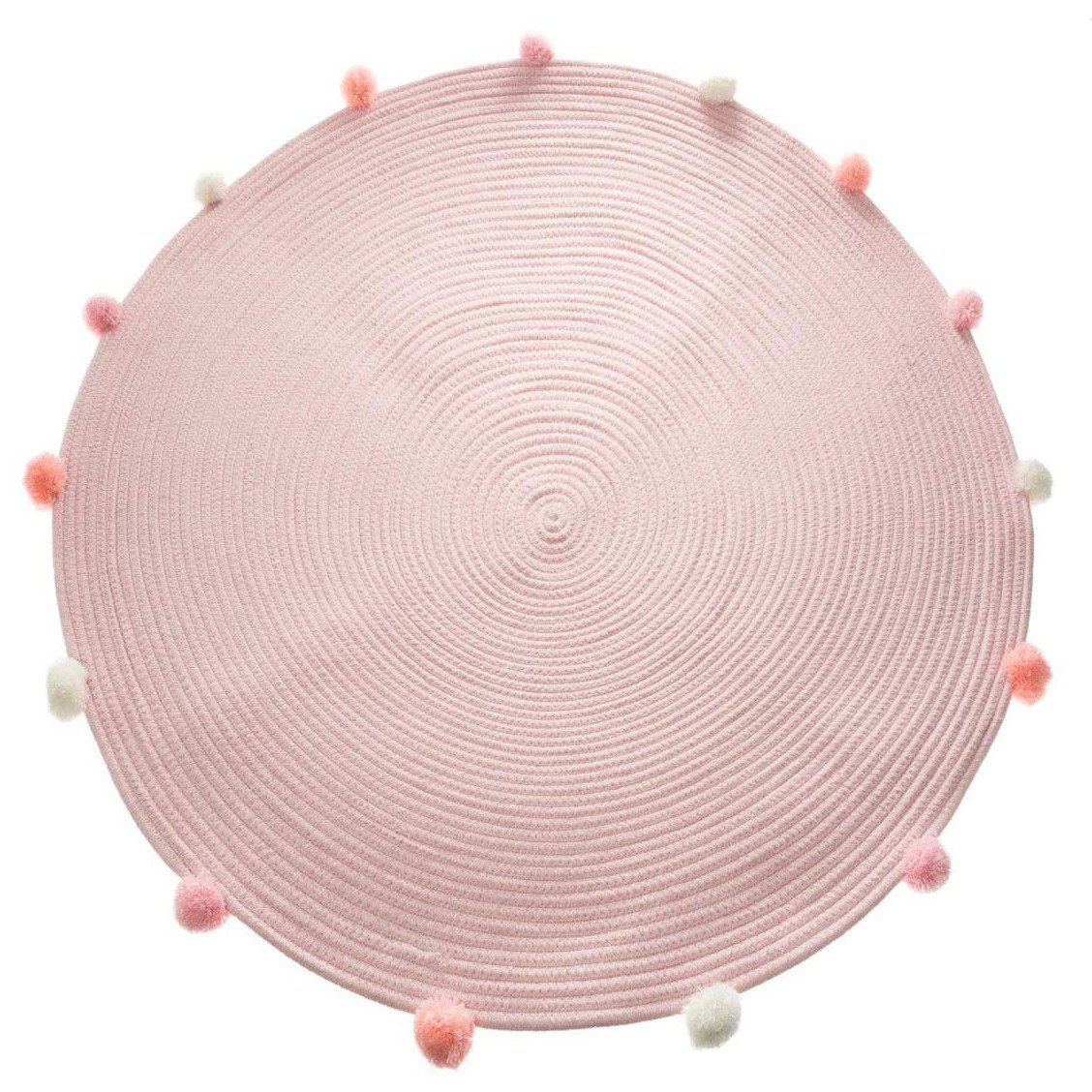 Atmosphera for kids Růžový koberec pro dětský pokoj s dekorativními pompony, průměr 90 cm - EDAXO.CZ s.r.o.
