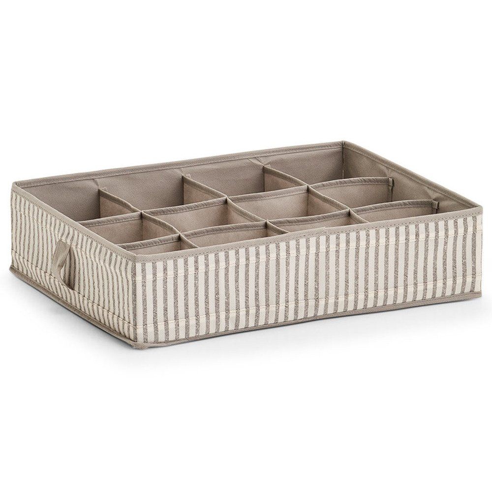 Zeller Storage Box \"Stripes\", 12 comp., foldable, non-woven, beige - EMAKO.CZ s.r.o.