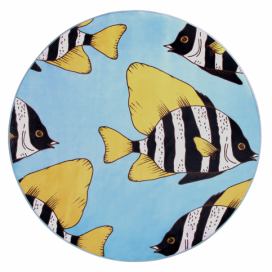 Koberec modrý s barevnými rybami ⌀ 140 cm kulatý FIZME