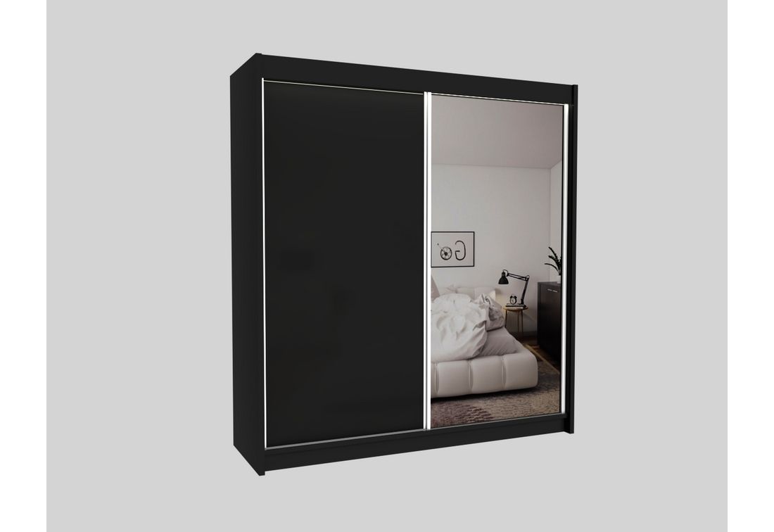 Skříň s posuvnými dveřmi a zrcadlem TARRA, černá, 200x216x61 - Expedo s.r.o.