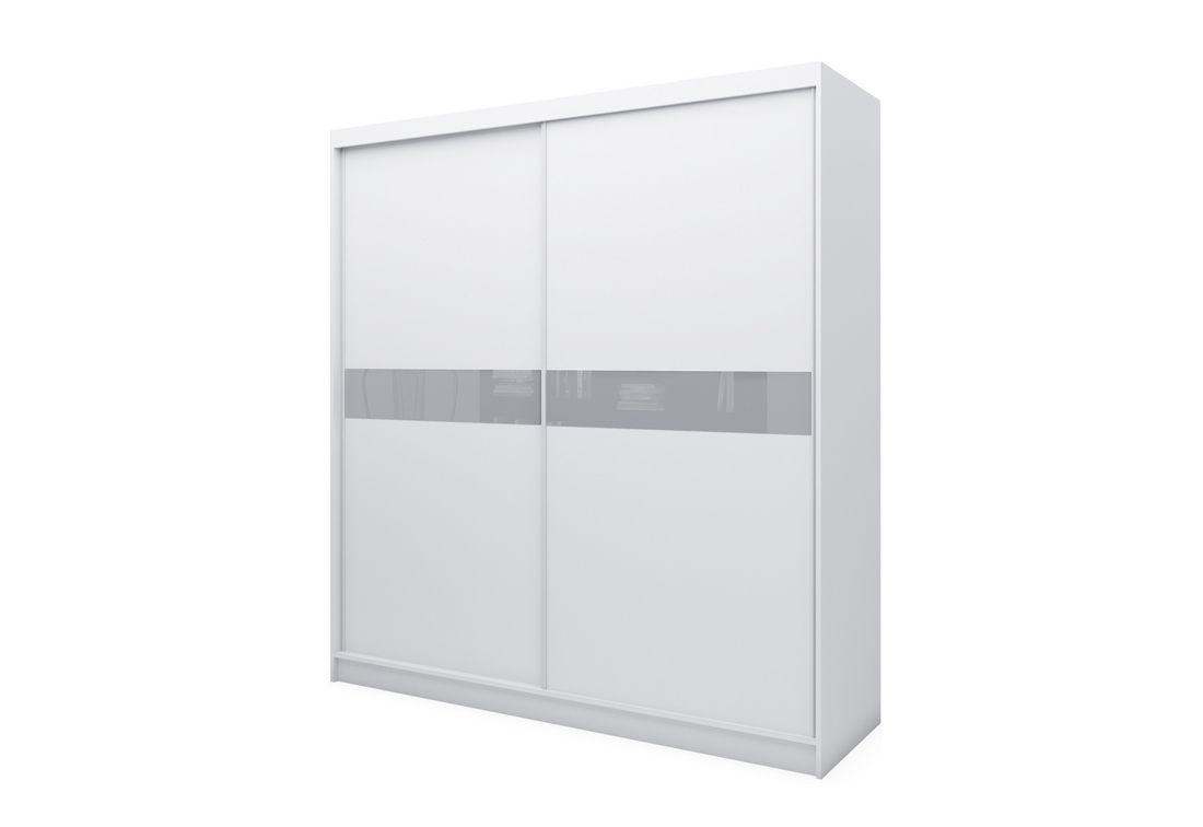 Skříň s posuvnými dveřmi ALEXA, bílá/šedé sklo, 200x216x61 - Expedo s.r.o.