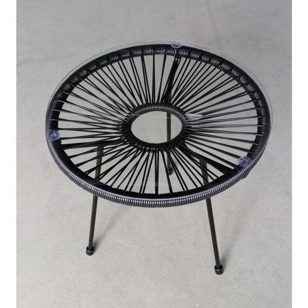 Kare Design Skleněný zahradní odkládací stolek Acapulco s černým výpletem - KARE