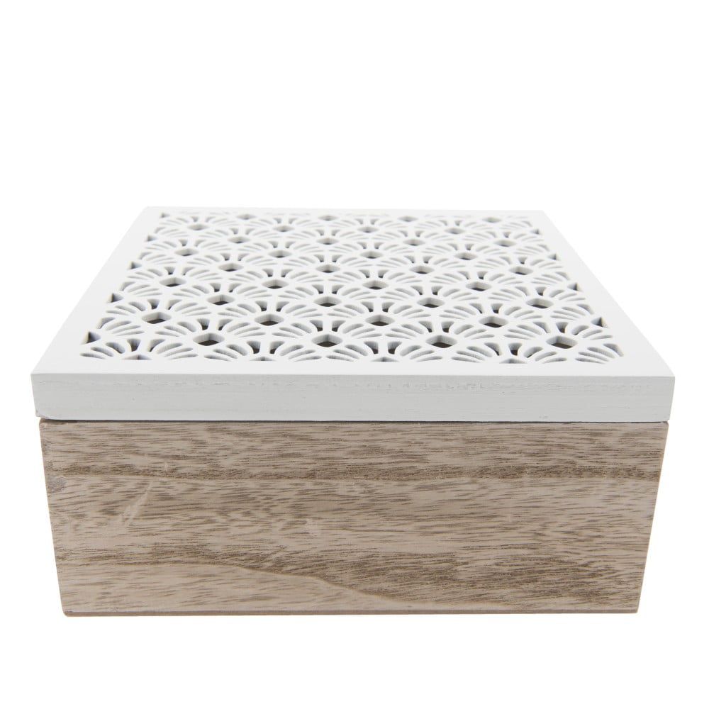 Dřevěná krabička s bílým vyřezávaným víkem - 18*18*8 cm Clayre & Eef - LaHome - vintage dekorace