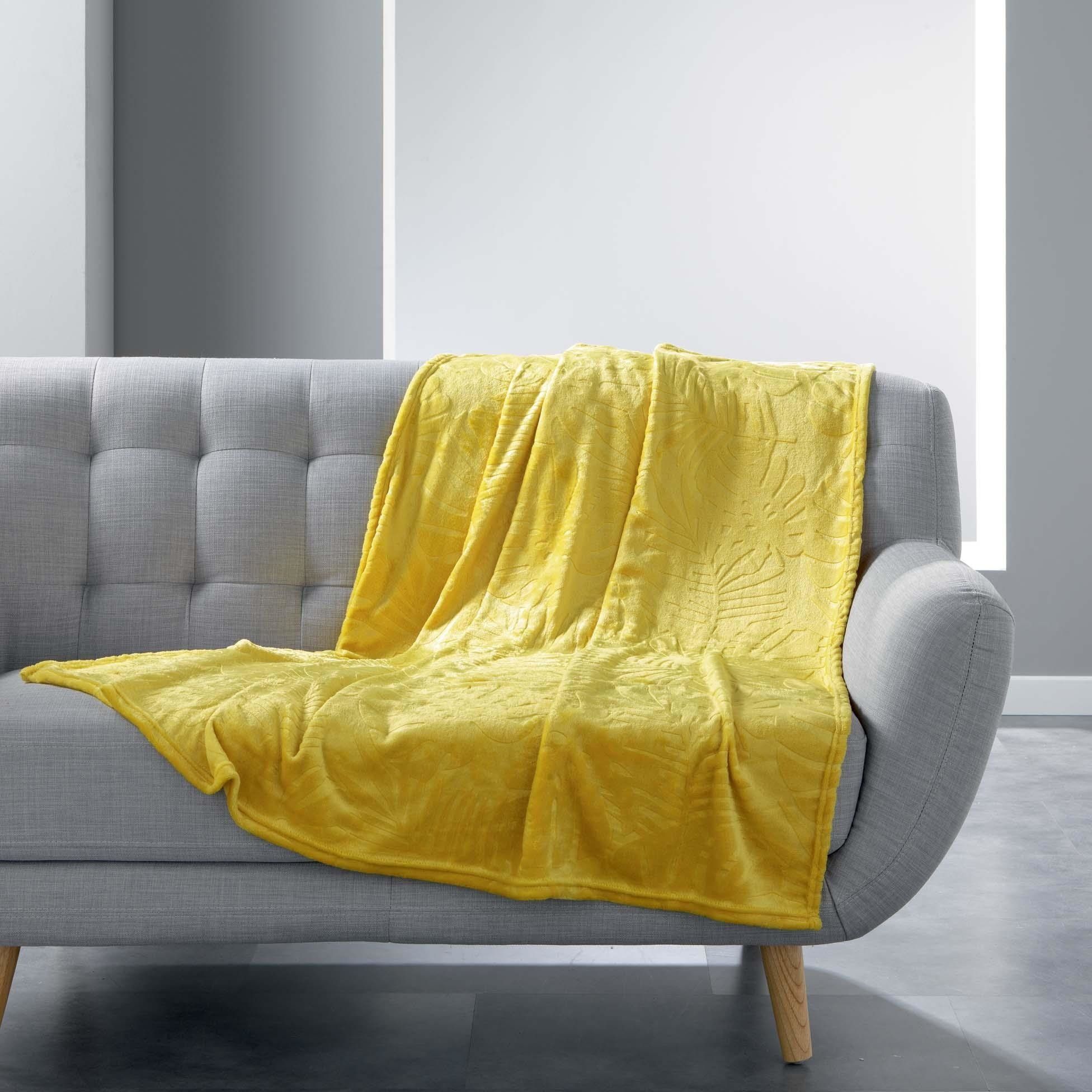 Douceur d\'intérieur FLANNEL pohovka přes postel, 125 x 150 cm, žlutá - EMAKO.CZ s.r.o.