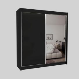 Skříň s posuvnými dveřmi a zrcadlem TARRA, černá, 200x216x61