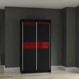 Skříň s posuvnými dveřmi ALEXA, černá/červené sklo, 120x216x61