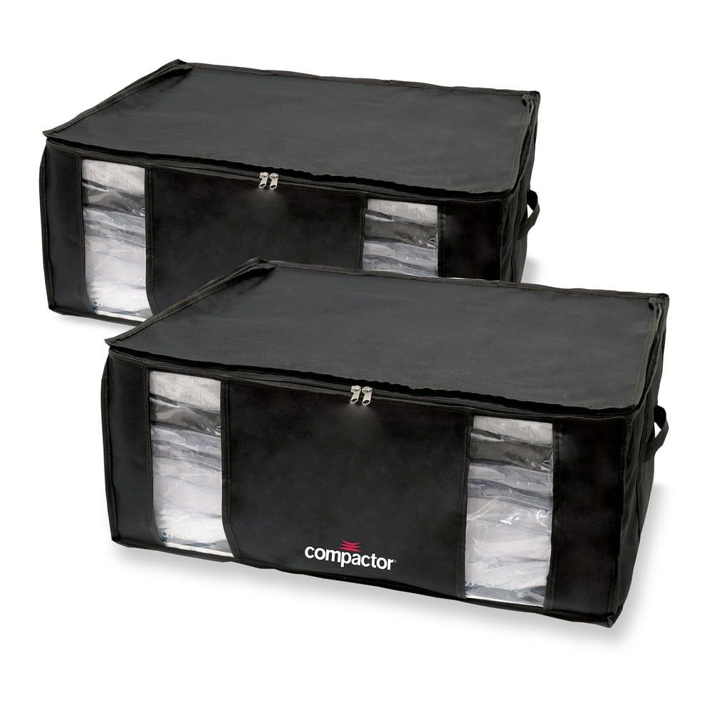 Sada 2 černých úložných boxů s vakuovým obalem Compactor Black Edition XXL, 65 x 27 cm - Bonami.cz